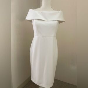 Calvin Klein Cream Sheath Dress Off-Shoulder Sleeveless